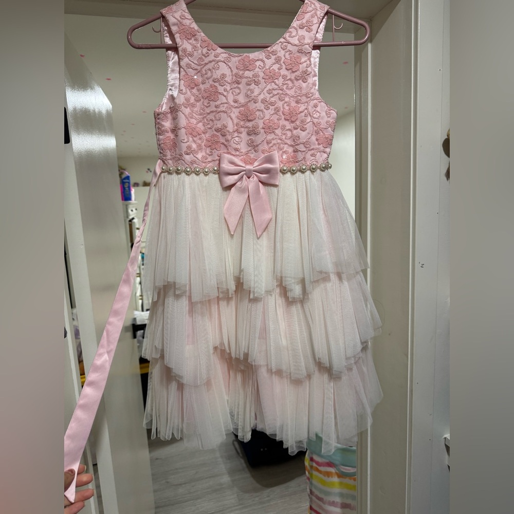 Elegant Pink and White Kids Formal Dress